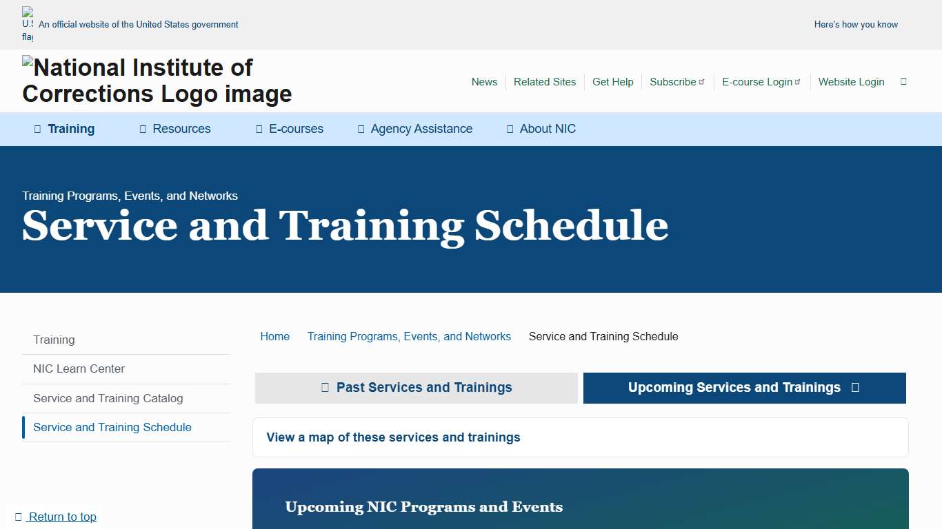 Service and Training Schedule | National Institute of Corrections